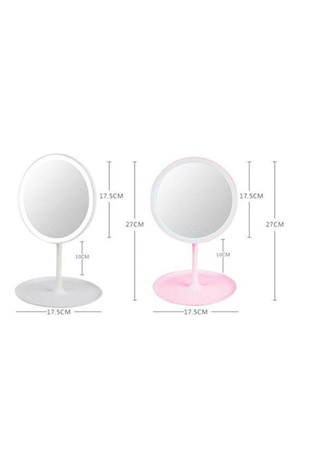 Desktop Touch Makeup Mirror Round White Color Make Up Mirror With Led Light - Swordslife