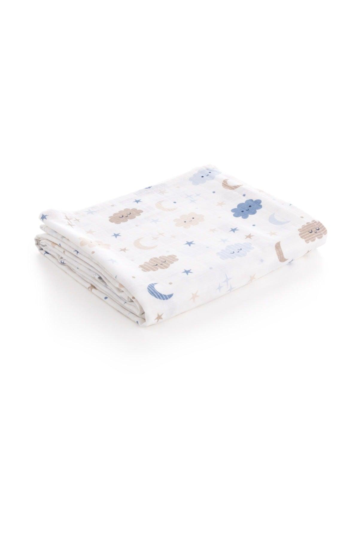 Blue Cloud Pattern Muslin Cloth Cover 120x120 cm + 4 Pieces Mouth Wipes - Swordslife