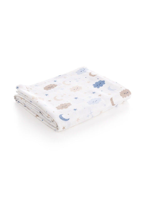 Blue Cloud Pattern Muslin Cloth Cover 120x120 cm + 4 Pieces Mouth Wipes - Swordslife