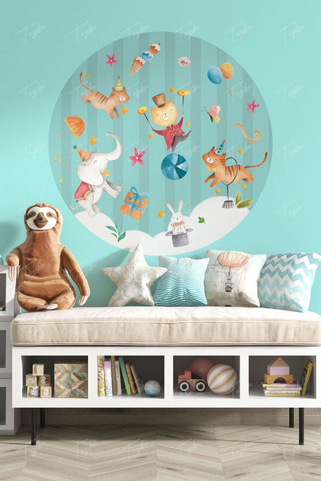 Blue Kids Room Round Circle Wall Sticker - Swordslife