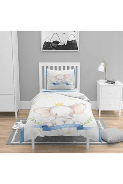Blue Elephant Bow Child Single Duvet Cover Set