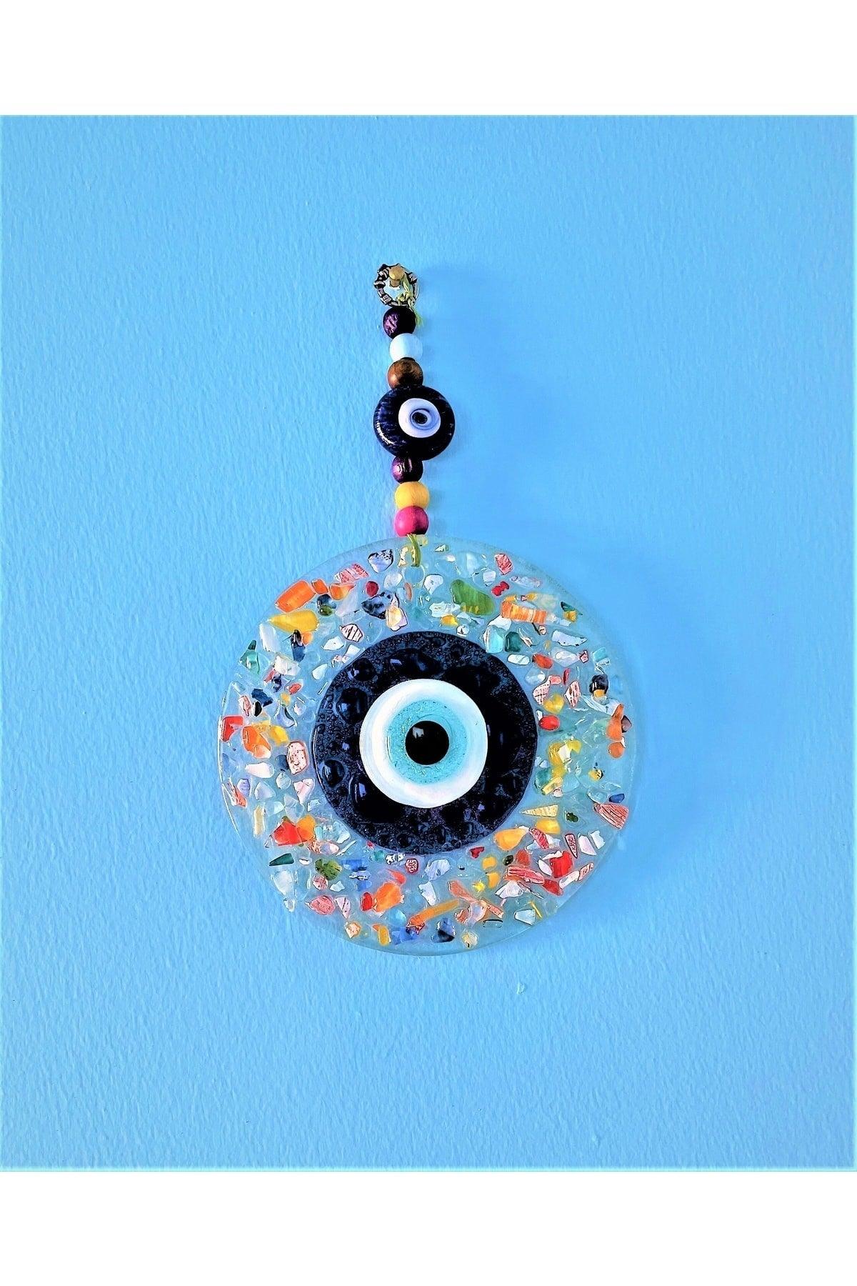 Blue Evil Eye Beads Cut Colored Glass Patterned Wall Ornament Charms - Swordslife