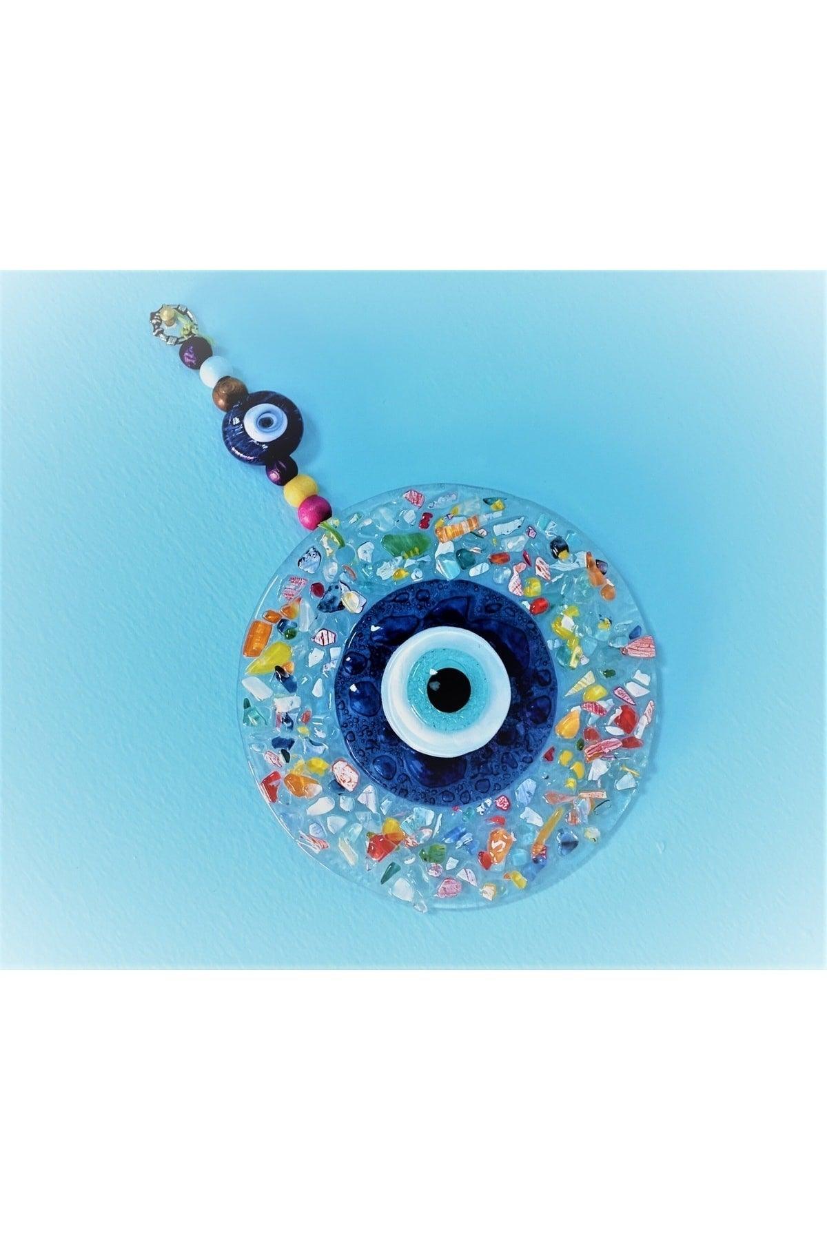 Blue Evil Eye Beads Cut Colored Glass Patterned Wall Ornament Charms - Swordslife