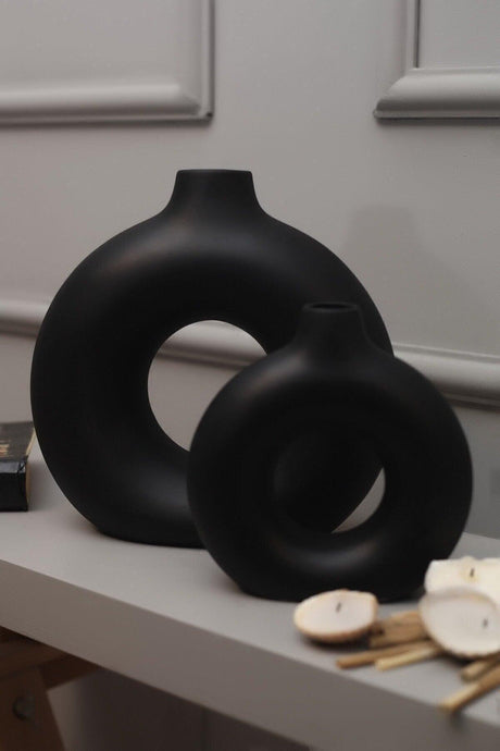 Mega Home Ring Vase Bohemian Vase Set of 2 Matte Black - Swordslife