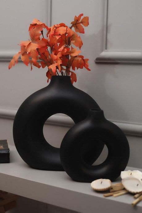 Mega Home Ring Vase Bohemian Vase Set of 2 Matte Black - Swordslife