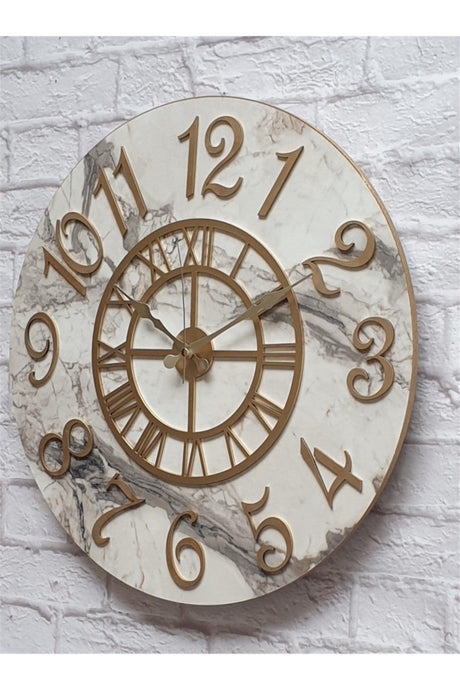 Marble Patterned Gold Color Wall Clock Diameter 80cm - Swordslife