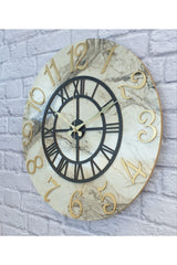 Marble Patterned Gold Color Numeral Wall Clock Diameter 50 Cm - Swordslife