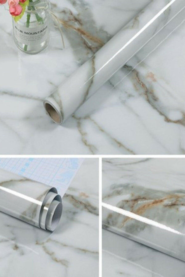 Marble Patterned Adhesive Kitchen Counter Top Foil White Foil 1 Meter 1420 - Swordslife