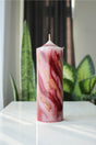 Marble Textured Pillar Candle, Gold Detailed, Special Design (MARBLE) (MAROON) - Swordslife