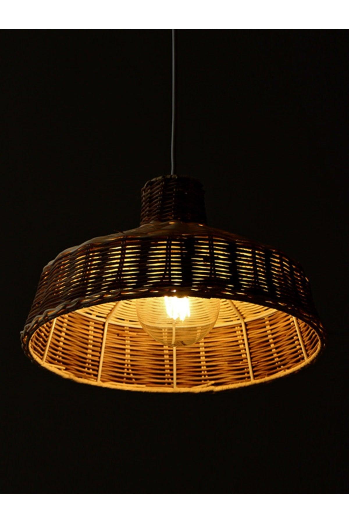 Merve 34x22 cm. Cream & Light Brown Rattan Pendant Lamp - Swordslife