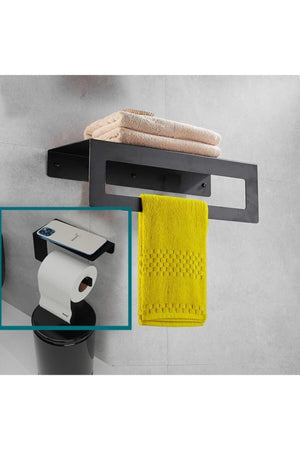 Metal Bathroom Towel Rack Toilet Paper Rack Set of 2 Matte Black - Swordslife