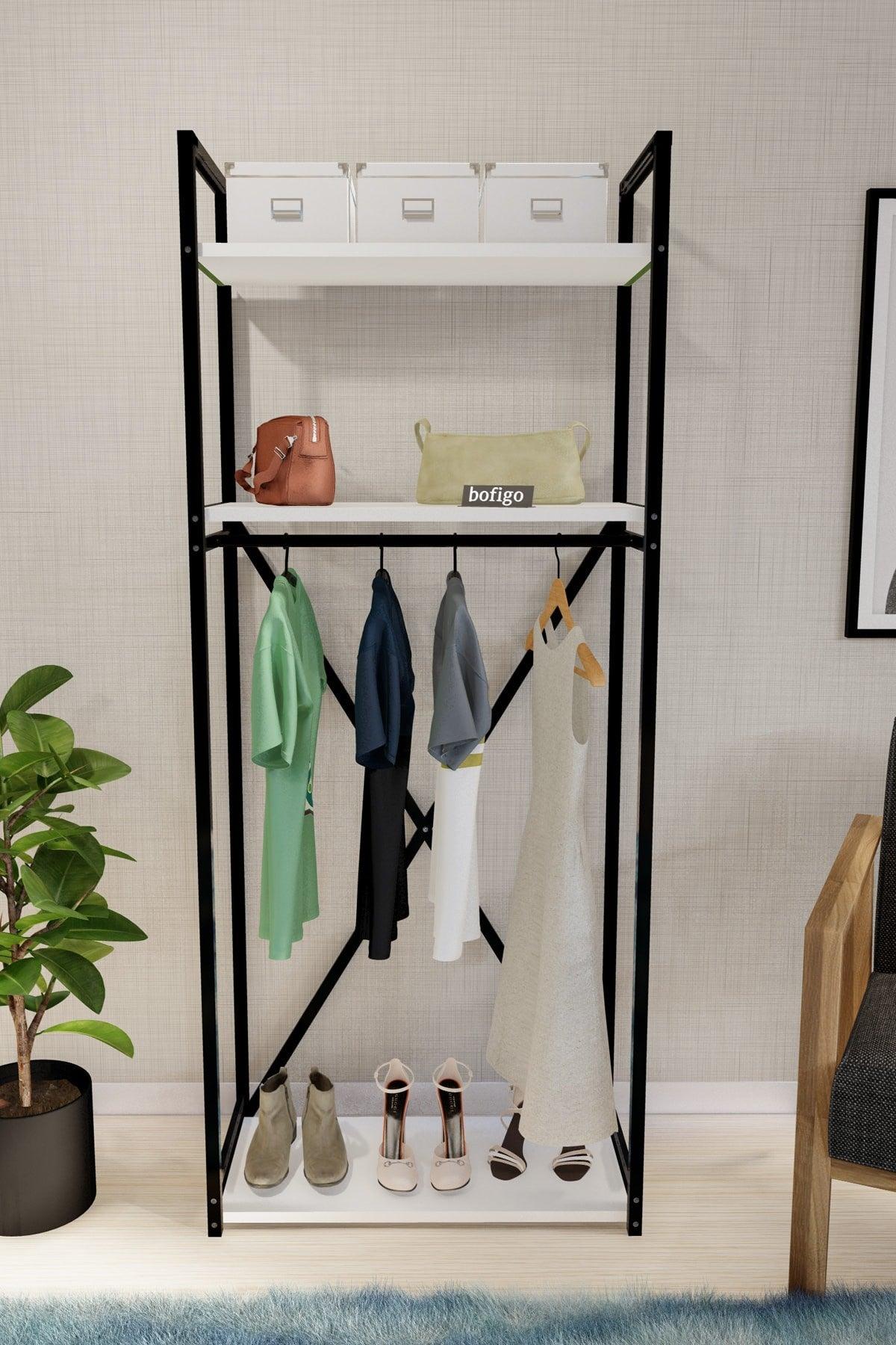 Metal Coat Rack Clothes Rack Cloakroom Shoe Rack White - Swordslife