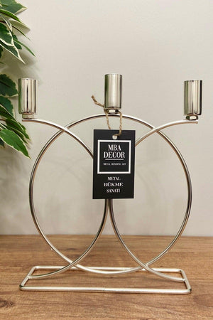 Metal Geometric 3 Lü Damaskus Kerzenhalter 23cm Edelstahl gefüllte Eisen Silber Beschichtung Home Dekoration - Swordslife