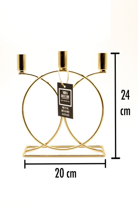 Metal Geometric 3 Pcs ( Triple ) Gold Candlestick Candle Holder Decorative Candle Holder 23cm Stainless Plated Home Decoration - Swordslife