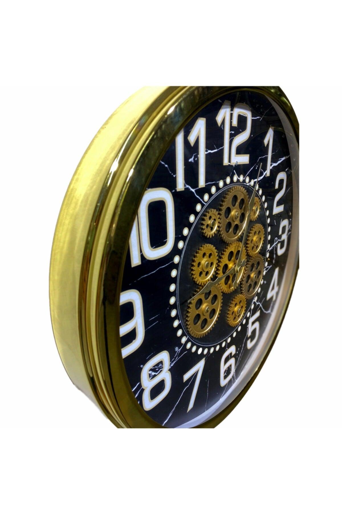 Metal Gold Plated Glass Wall Clock with Wheel - Swordslife