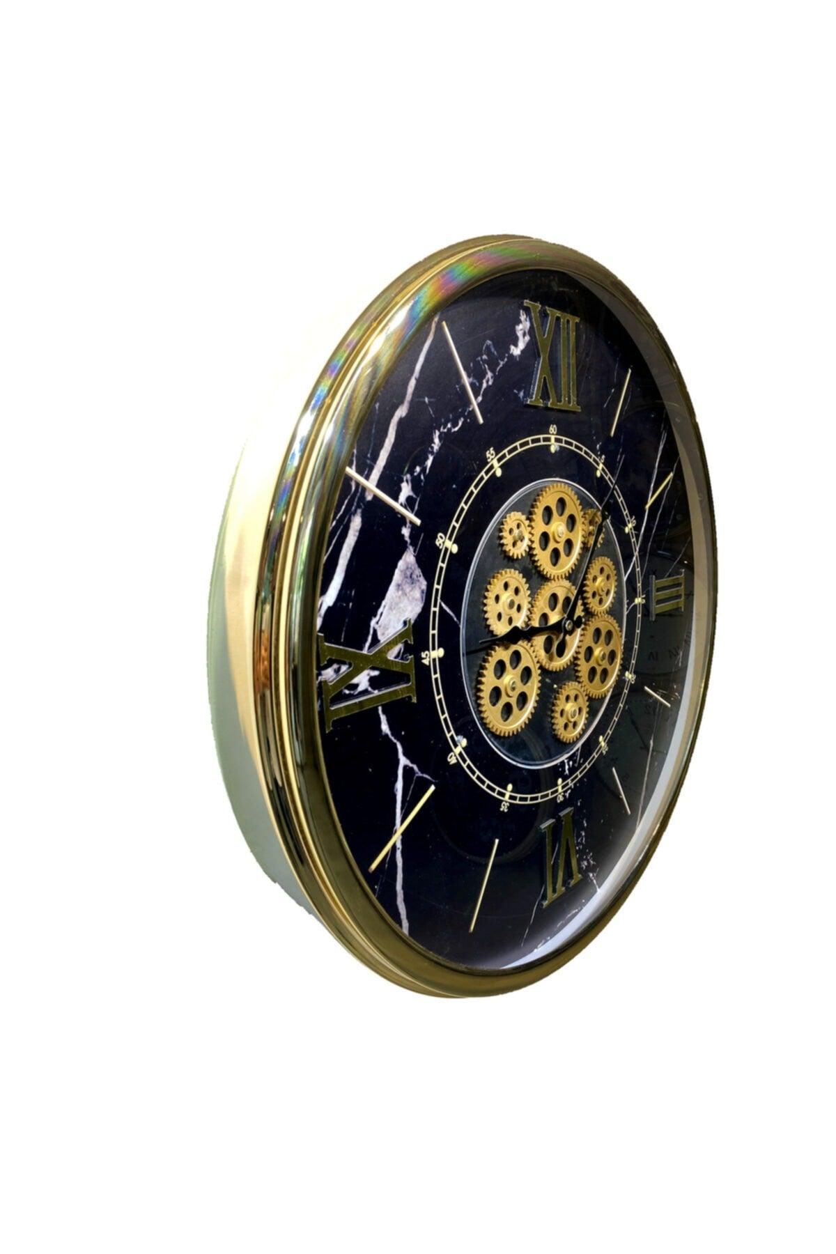 Metal Gold Plated Glass Wall Clock with Active Wheel - Swordslife