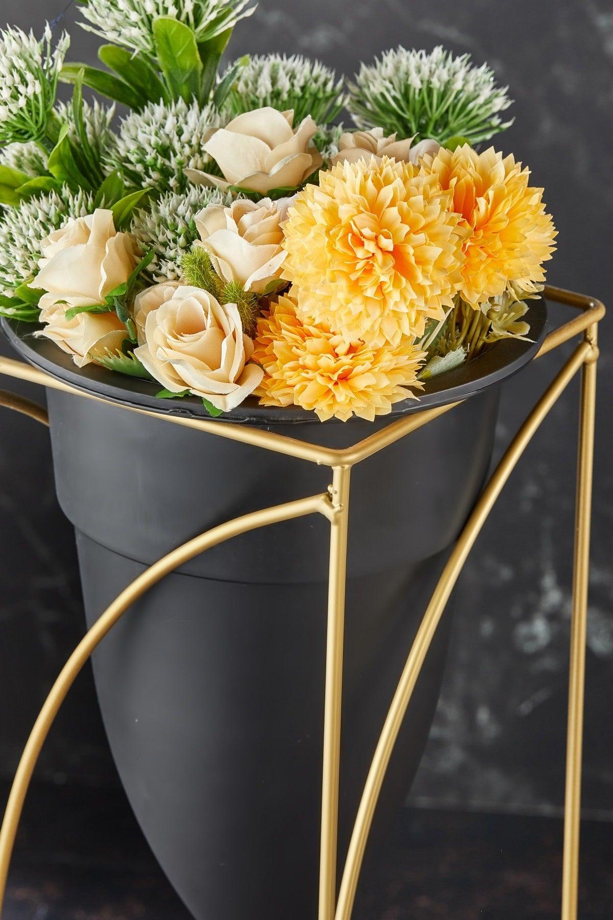 Metal Black Decorative Footed Flower Pot,2 Pcs Gold Footed Flowerpot,decorative Flowerpot,vase - Swordslife