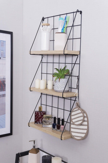 Metal Wooden 3 Shelves Wire Wall Shelf Bathroom