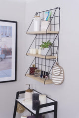 Metal Wooden 3 Shelves Wire Wall Shelf Bathroom