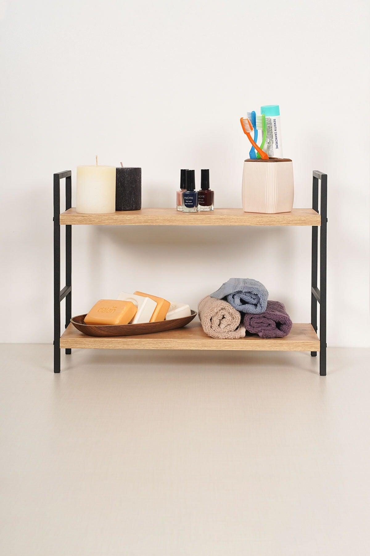 Metal Wooden Table Serving Rack With 2 Shelves