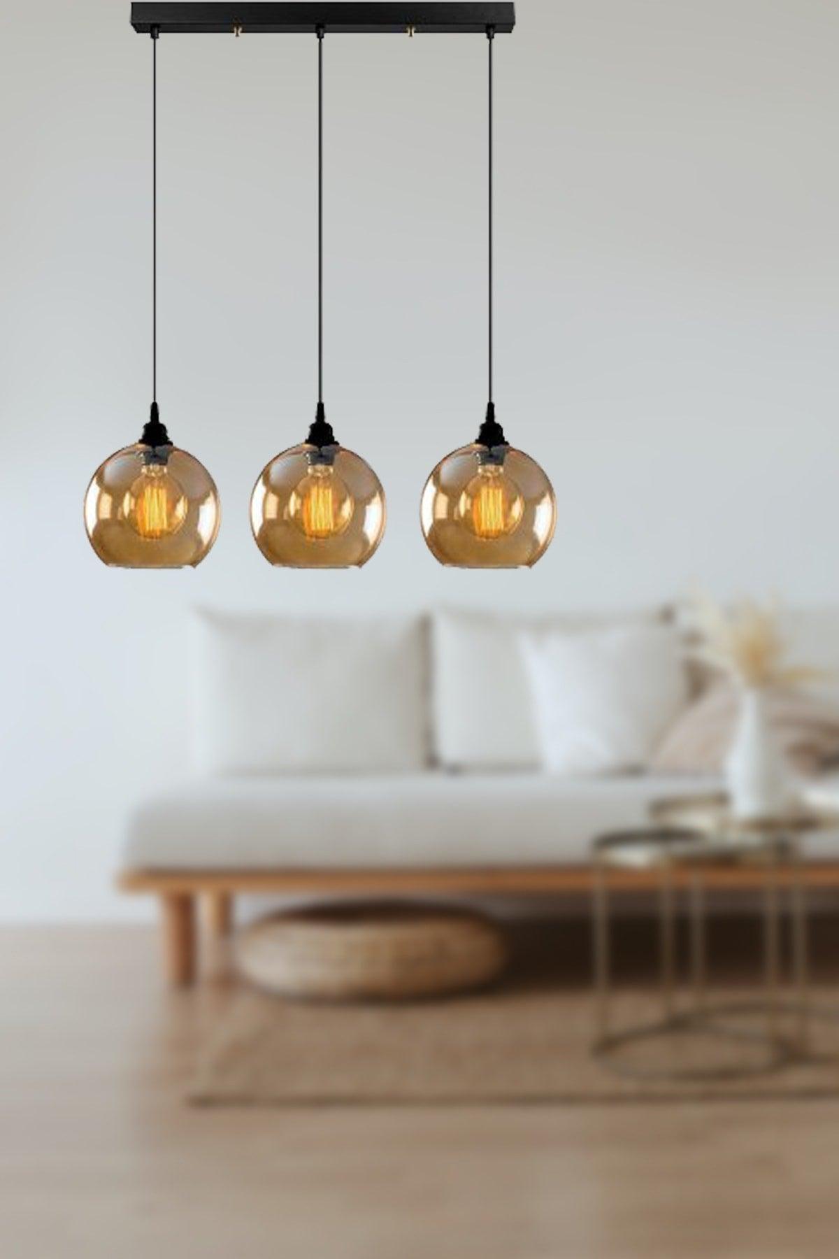Micro Special Design Modern Sport Black Color Honey Color Glass Lined 3 Pcs Chandelier - Swordslife
