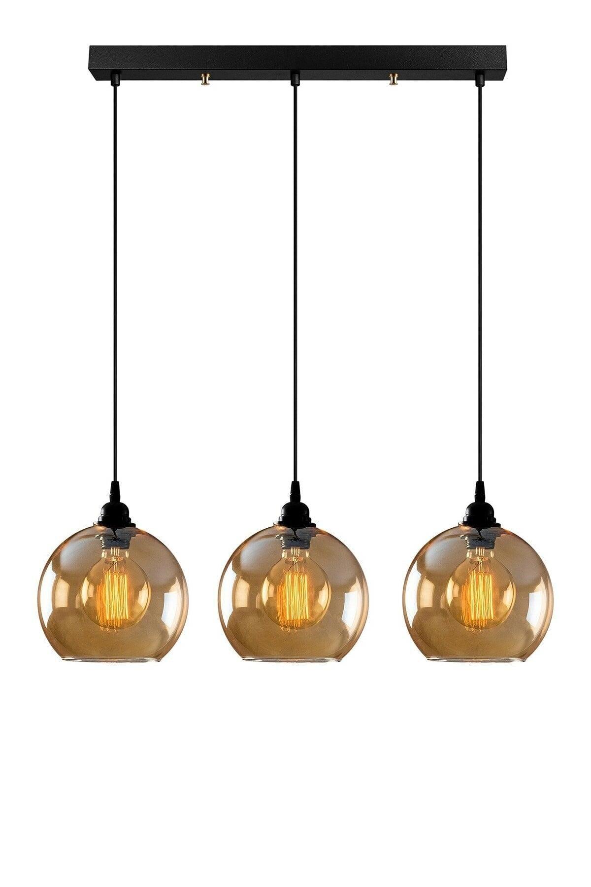Micro Special Design Modern Sport Black Color Honey Color Glass Lined 3 Pcs Chandelier - Swordslife