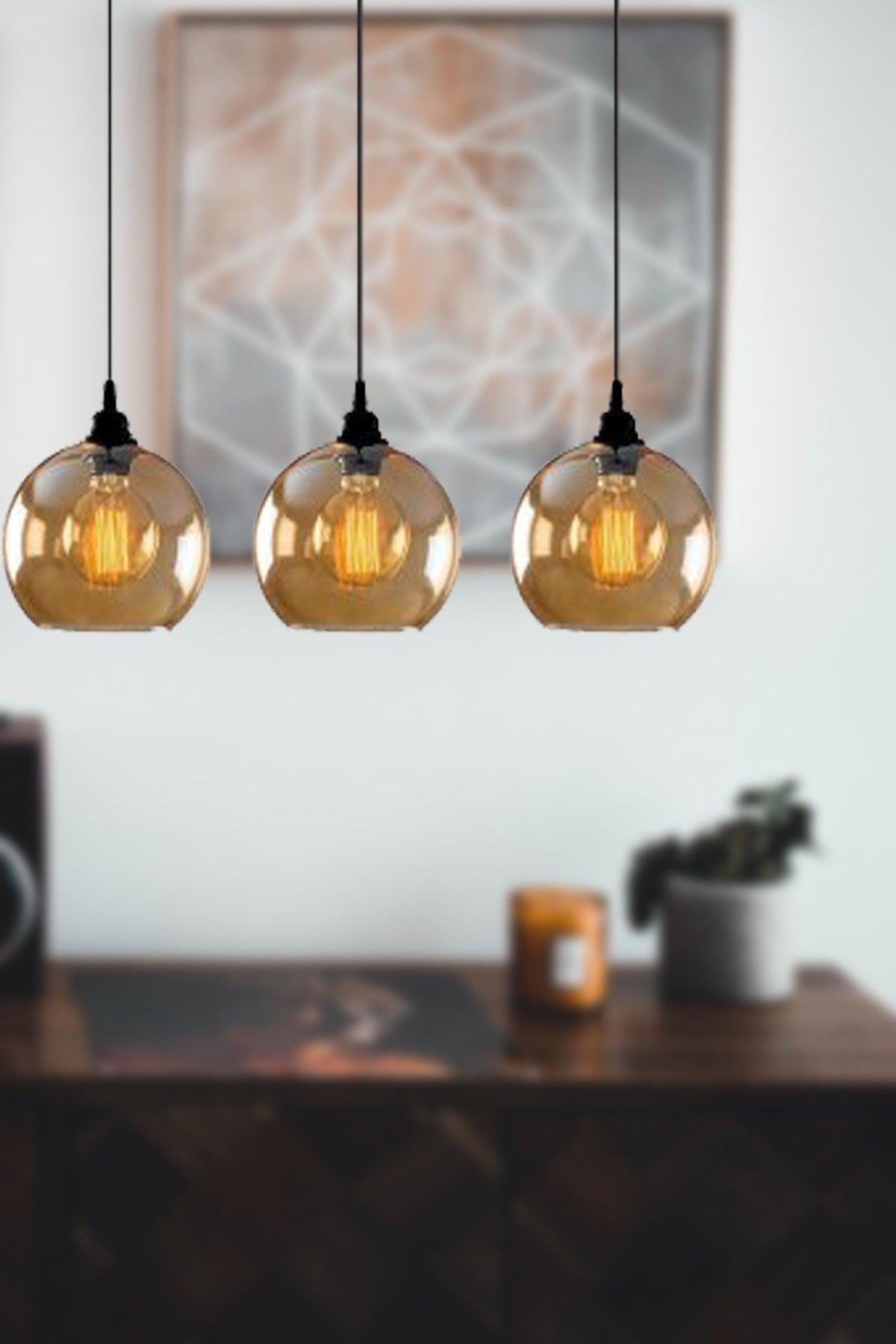 Micro Special Design Modern Sport Black Color Honey Color Glass Lined 3 Pcs Chandelier - Swordslife