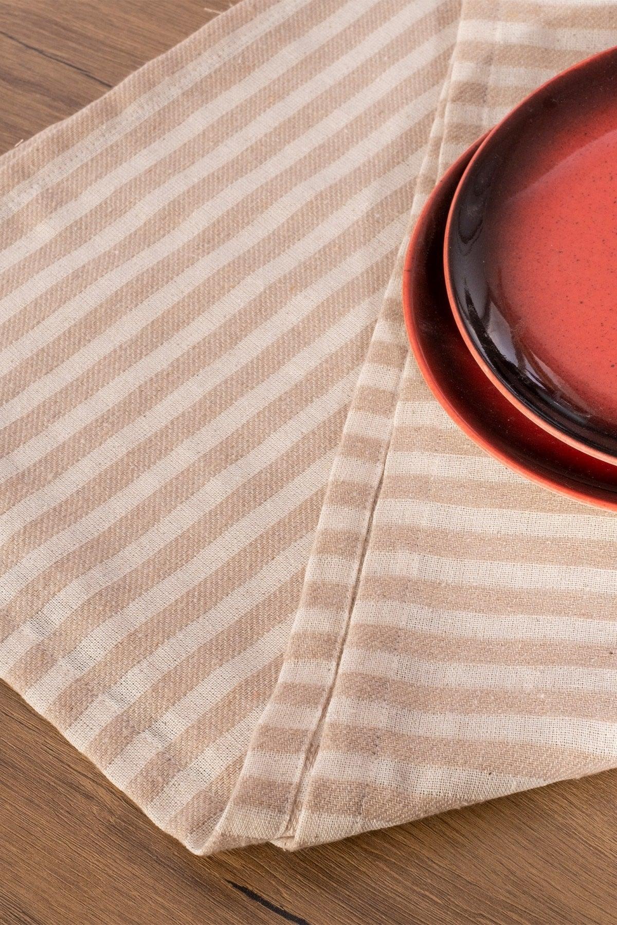 Milky Brown Striped Linen Fabric 42x150 Cm Runner Table Cloth - Swordslife