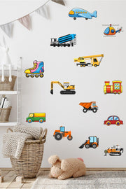 Tiny Construction Machines And Vehicles Kids Room Wall Sticker Set Wall Ornament - Swordslife