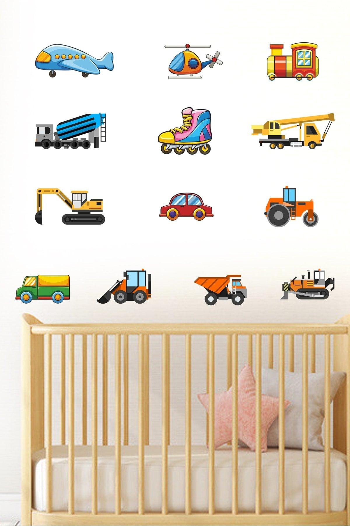 Tiny Construction Machines And Vehicles Kids Room Wall Sticker Set Wall Ornament - Swordslife