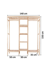 Mira Wooden Wooden Wardrobe 150 X 140 X 35 Cm Open Wardrobe Clothes Hanger - Swordslife