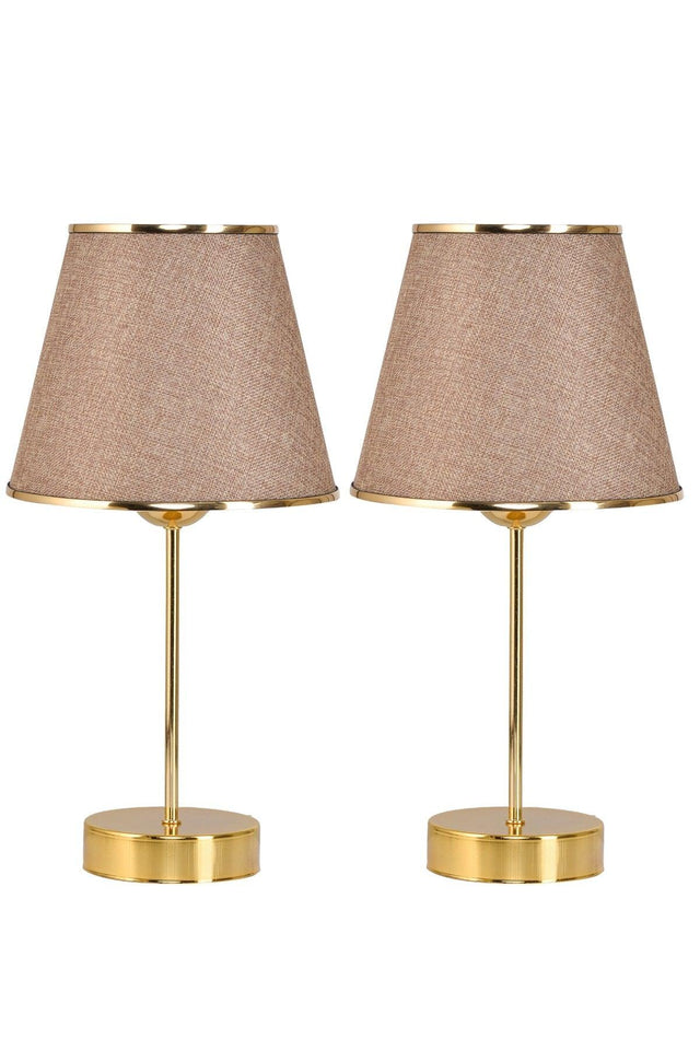 Mirza 2 Pcs Metal Leg Gold Lampshade Table Lamp Kumbeige - Swordslife