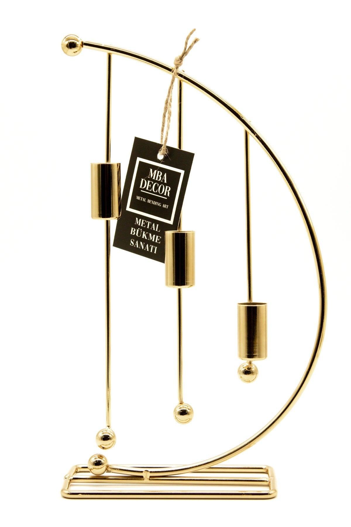 Modell Nota Metal 3 Lü Damascus Triple Kerzenhalter Dekorative Kerzenhalter 25cm Edelstahl Plating Home Dekoration - Swordslife