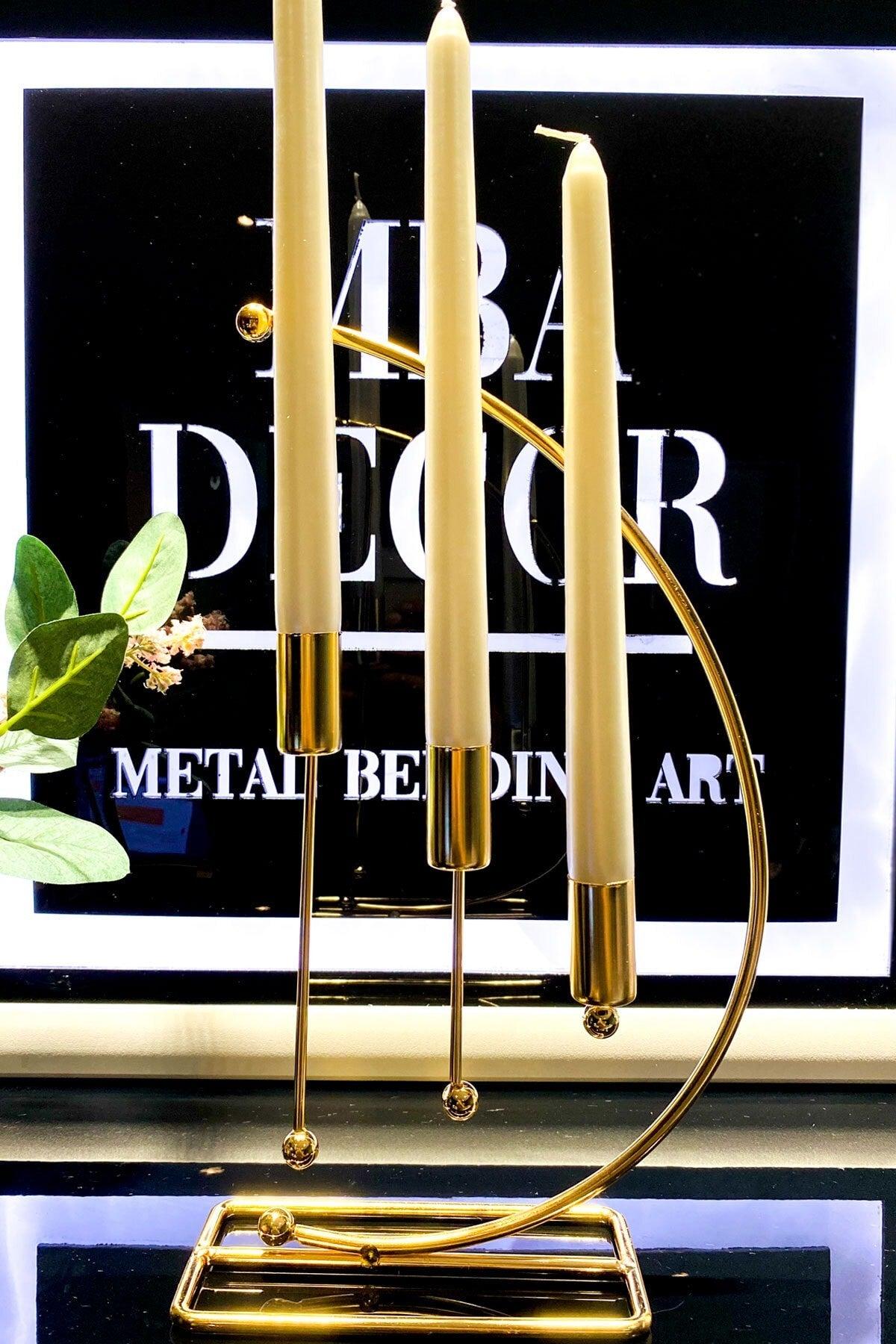 Modell Nota Metal 3 Lü Damascus Triple Kerzenhalter Dekorative Kerzenhalter 25cm Edelstahl Plating Home Dekoration - Swordslife