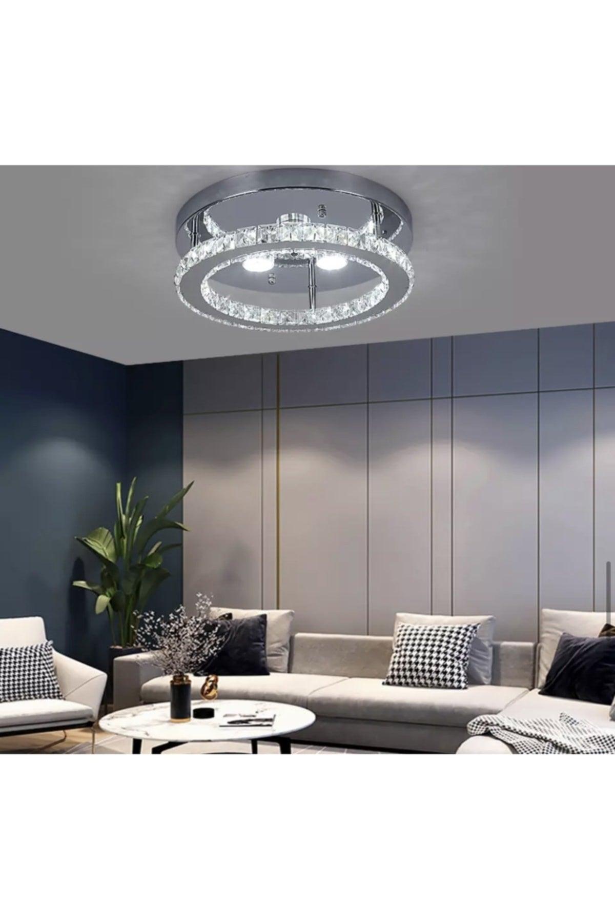 Modern Ceiling Zero Crystal Stone Led Chandelier With Chrome Control 3 Colors - Swordslife