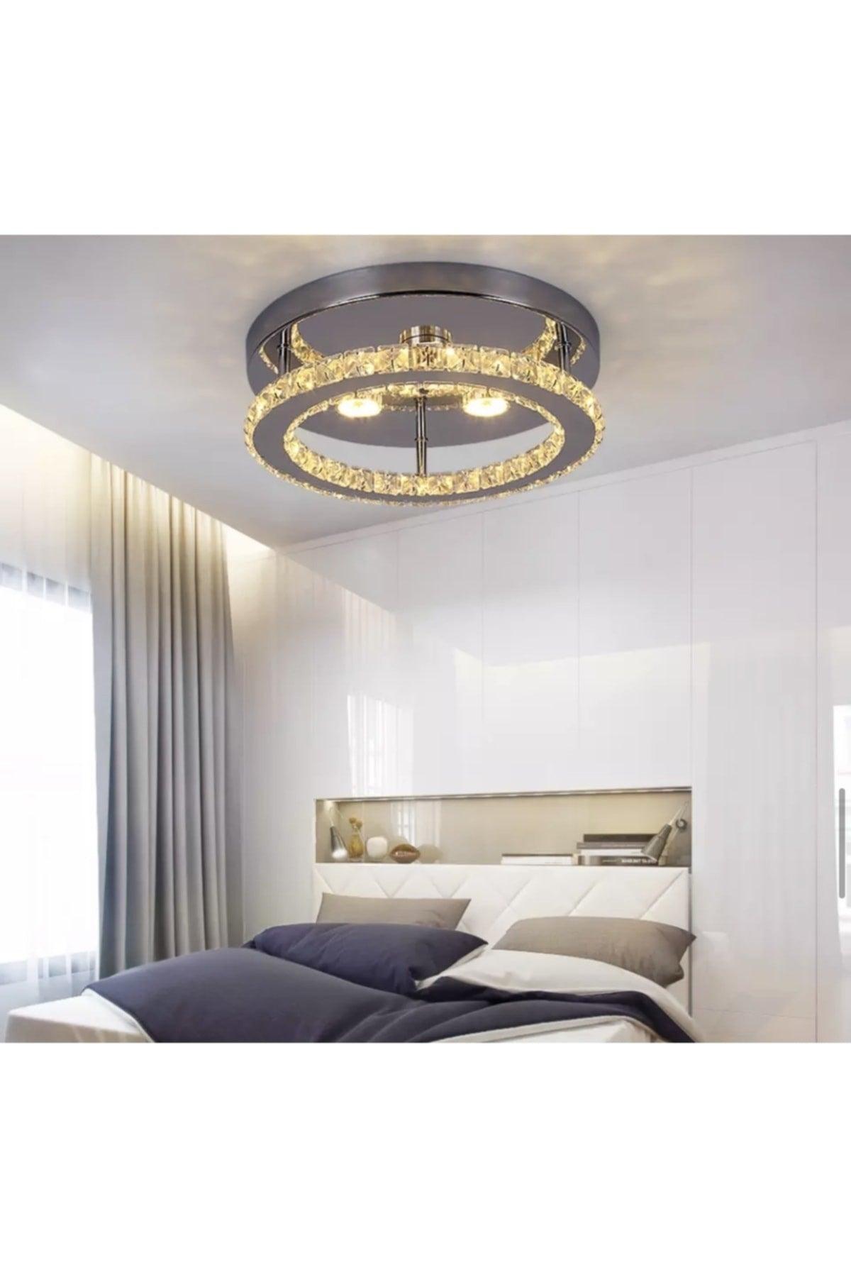 Modern Ceiling Zero Crystal Stone Led Chandelier With Chrome Control 3 Colors - Swordslife