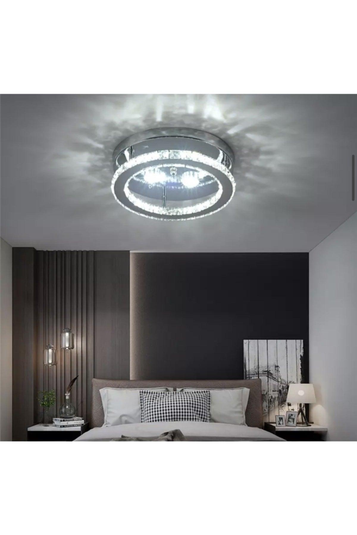 Modern Ceiling Zero Crystal Stone Led Chandelier With Chrome Control 3 Colors - Swordslife