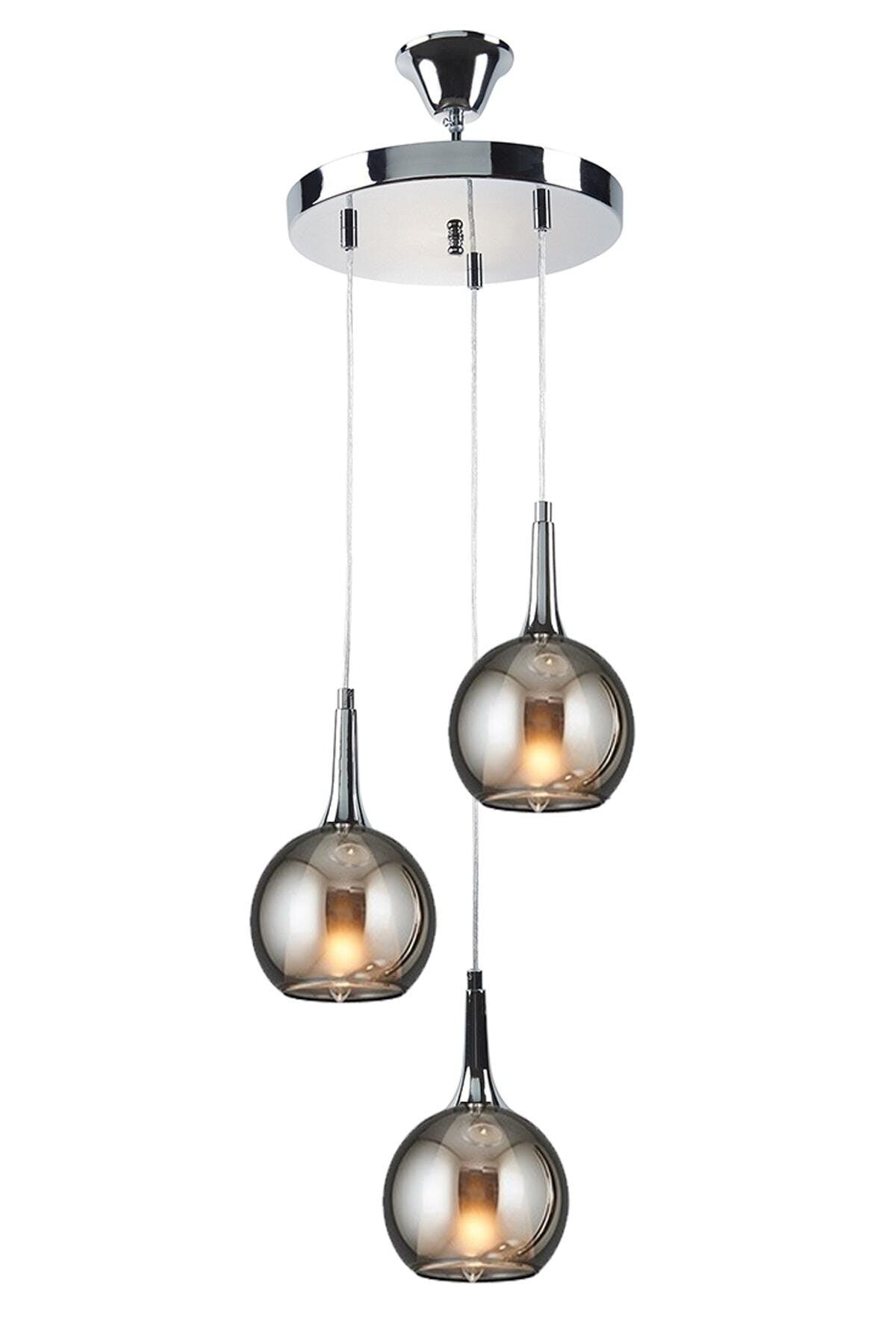 Modern Chrome Painted Luxury Smoked Double Glass Triple Chandelier - Swordslife