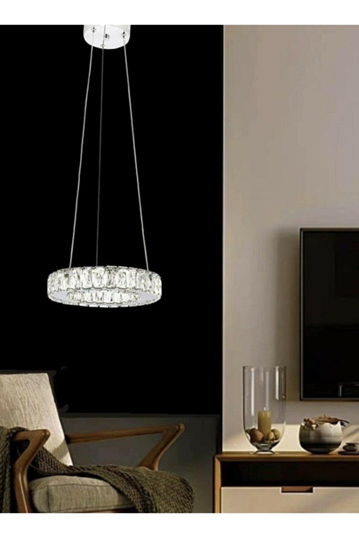 Modern Chrome Pendant Lamp Crystal Stone Power Led 3 Colors Chandelier - Swordslife