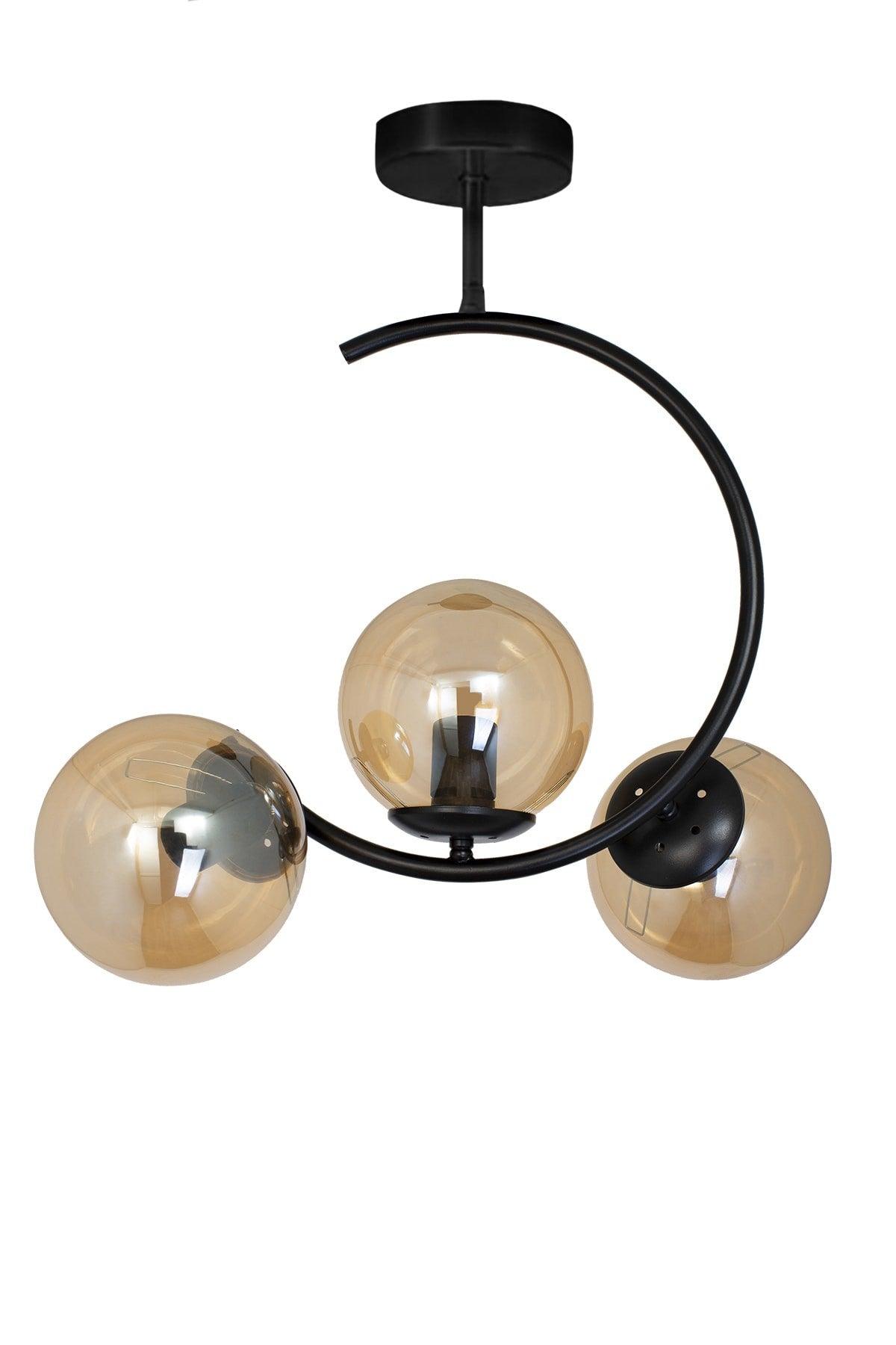 Modern Crescent Black 3 Plafonyer Honey Glass Chandelier - Swordslife