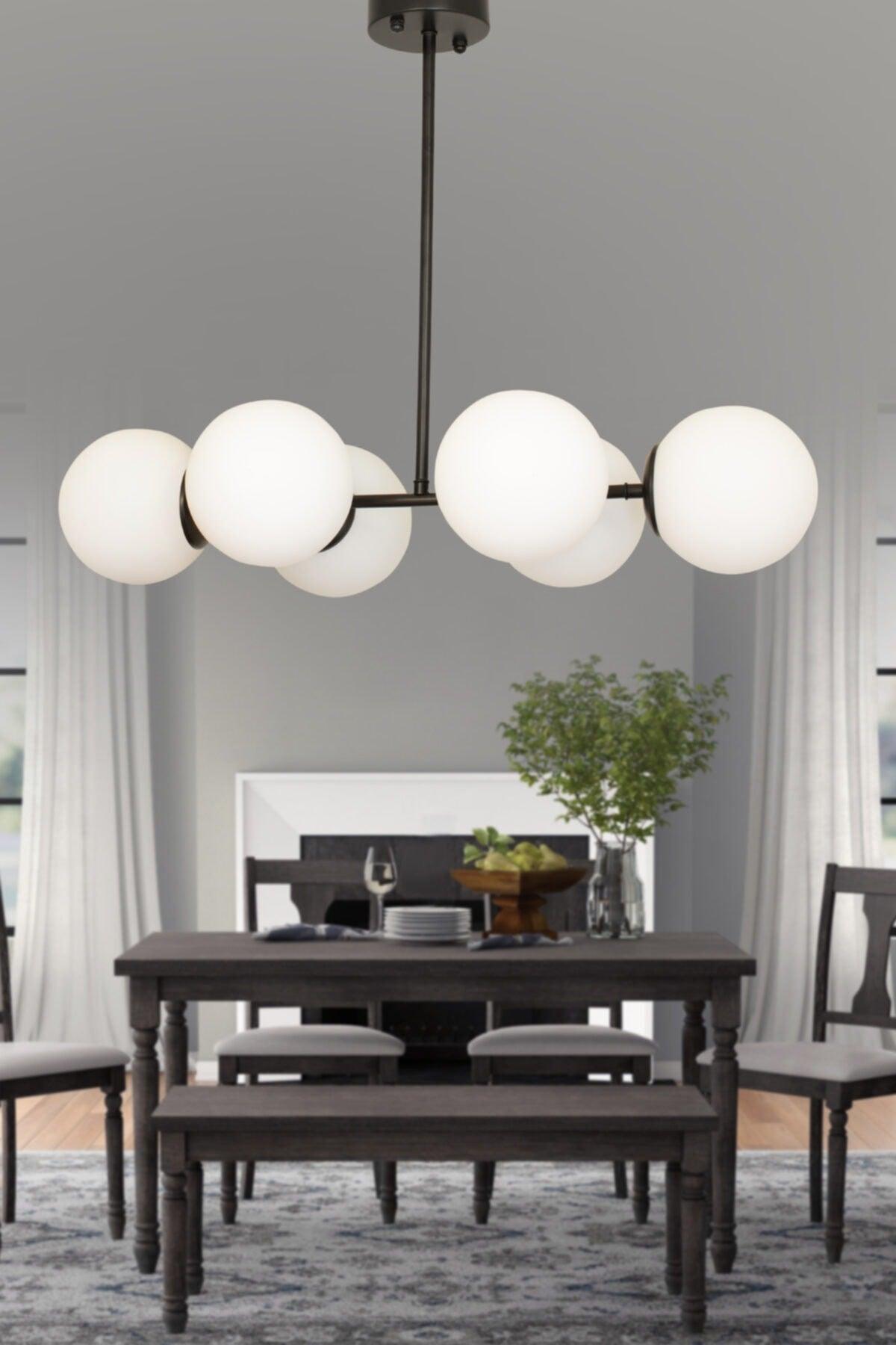 Modern Lara 6 Seats Black Living Room Dining Table White Glass Chandelier - Swordslife