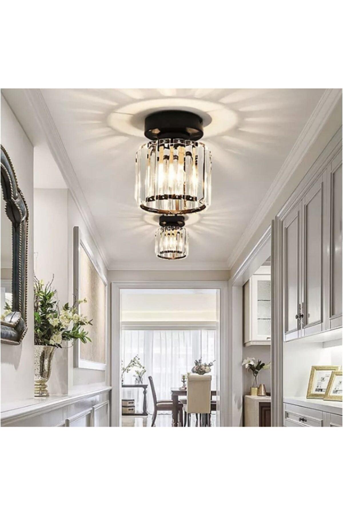 Modern Luxury Plafonier Ceiling Crystal Stone Chandelier Hallway Chandelier Black - Swordslife