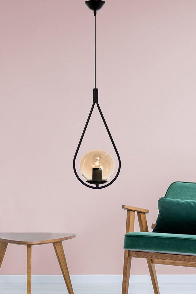 Modern Mono Single Honey Glass Black Chandelier - Swordslife