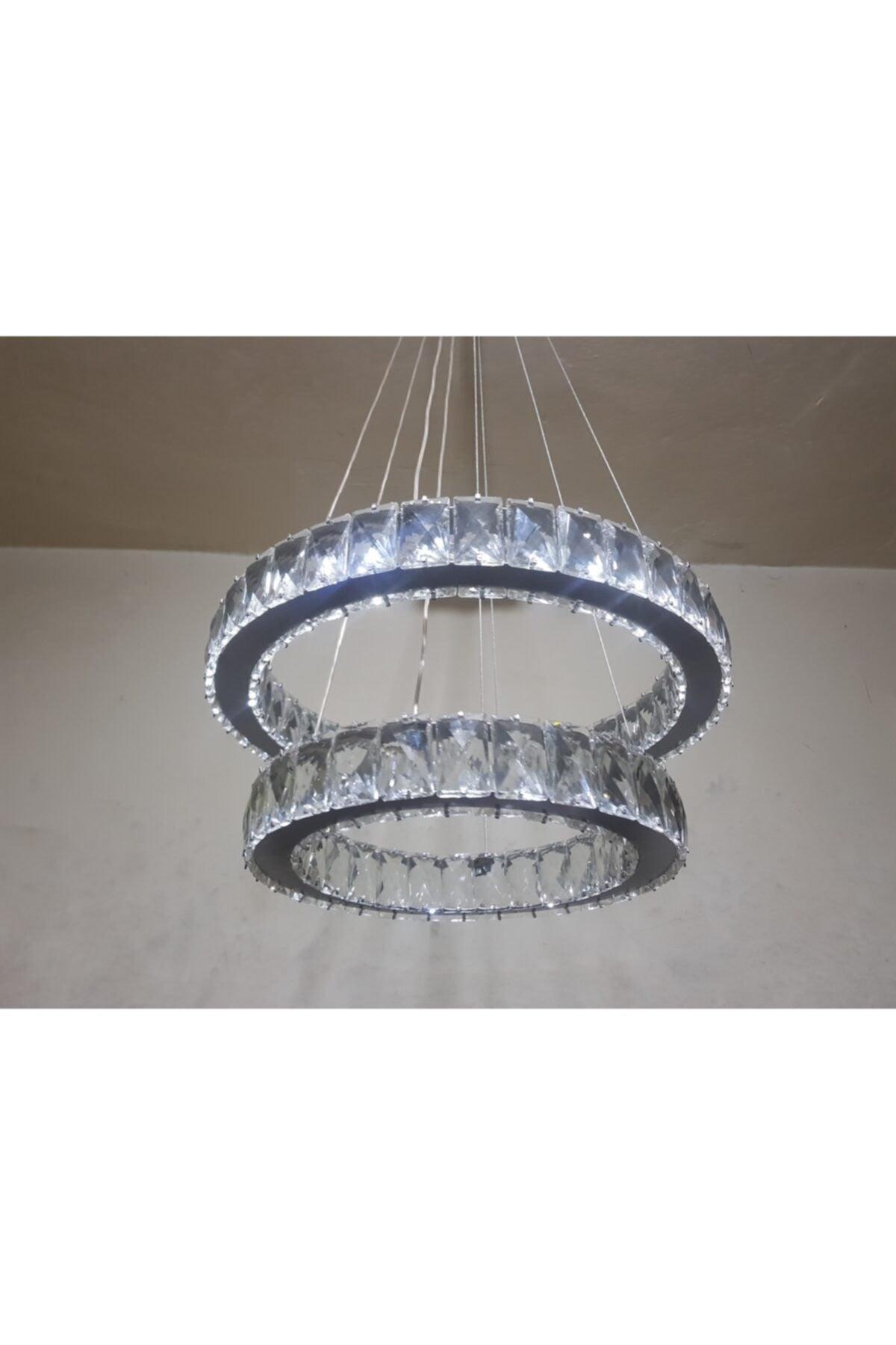 Modern Silver Pendant Lamp Crystal Stone 3 Color Led (White Yellow Daylight) Chandelier 40cm 30cm - Swordslife