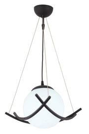 Modern Single Chandelier Opal Glass, Black Metal Body - Swordslife