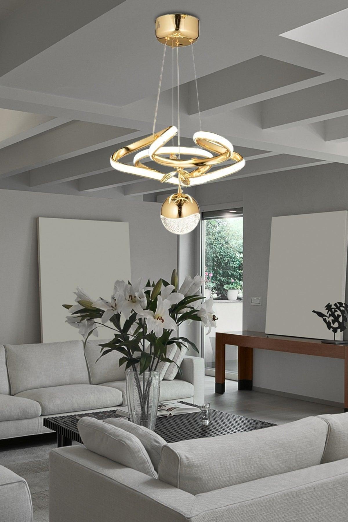 Modern Single Pendant Power Led Chandelier Concept Product Gold Yellow Led Chandelier - Swordslife