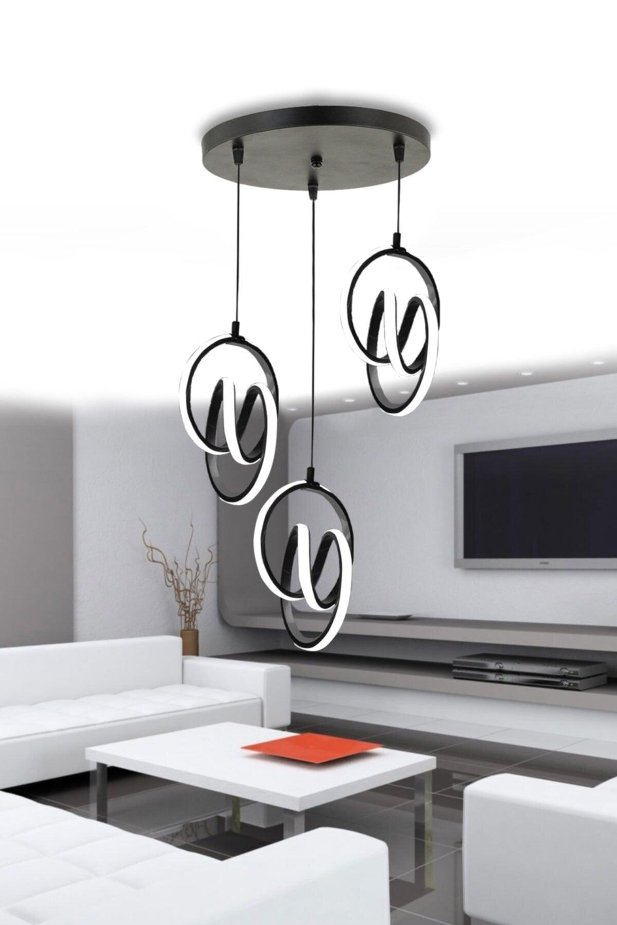 Modern Pendant Lamp 3 Pieces Black Case White Light Led