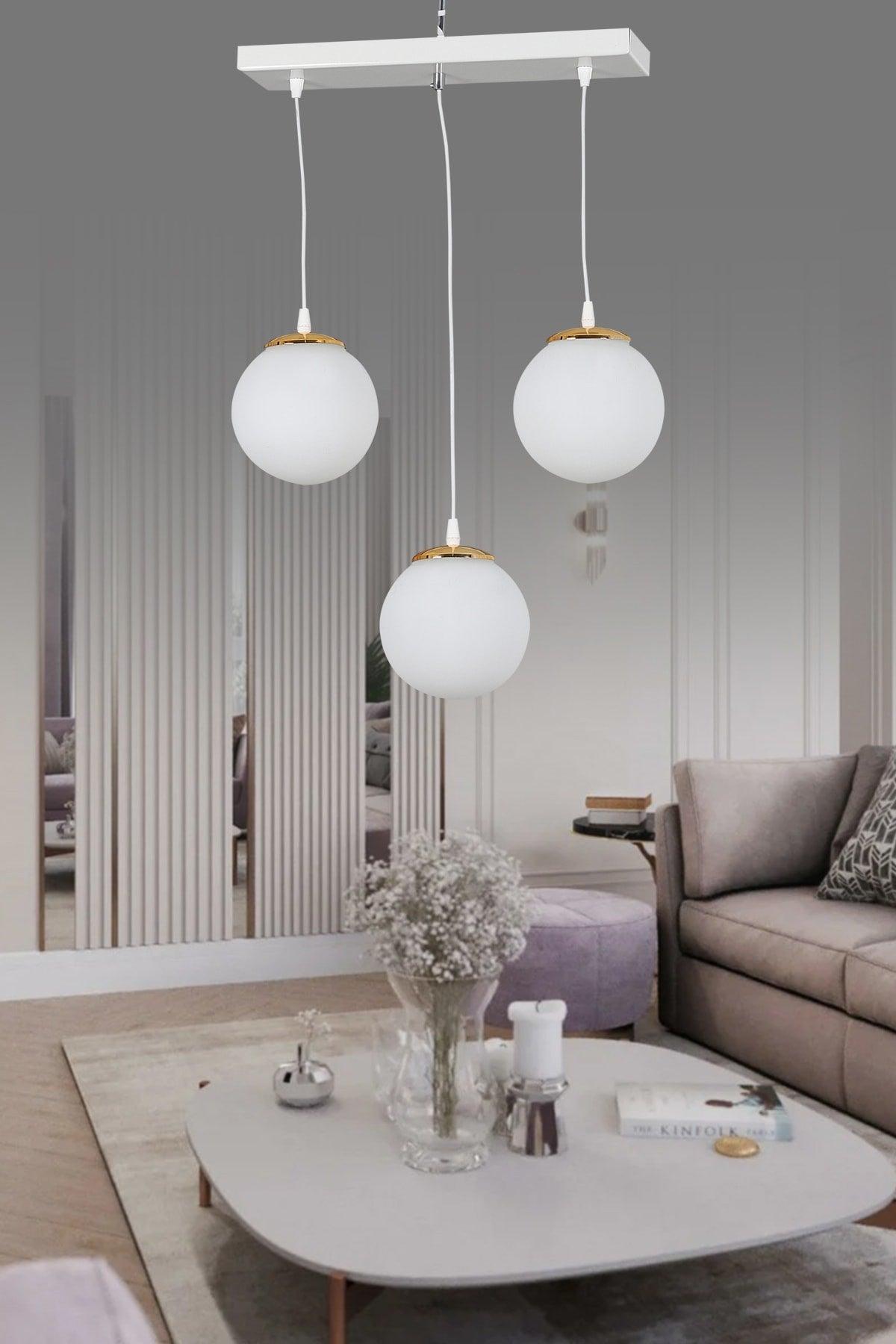 Modern White 3 Row Suspended Pendant White Globe Glass Luxury Chandelier - Swordslife