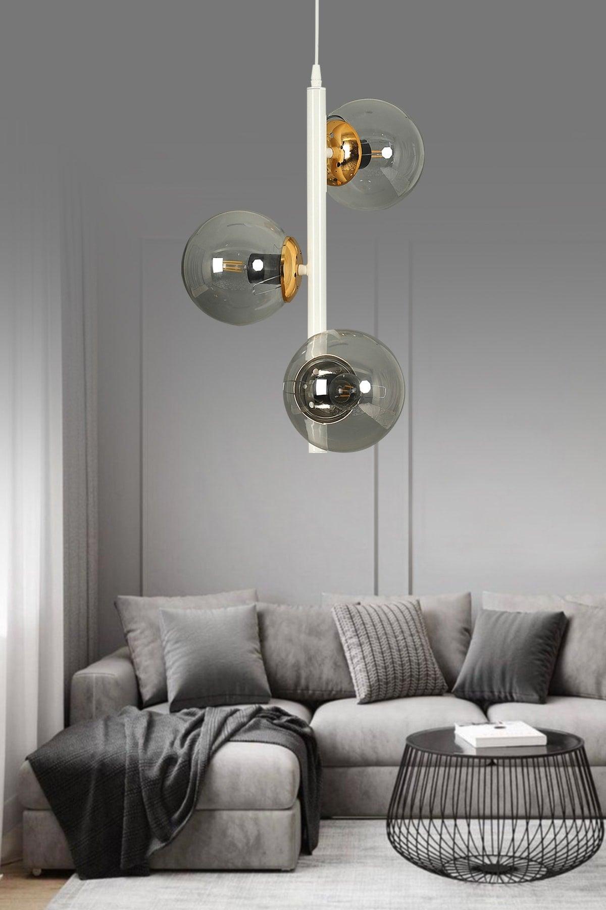 Modern White 3 Smoked Globe Glass Chandelier - Swordslife