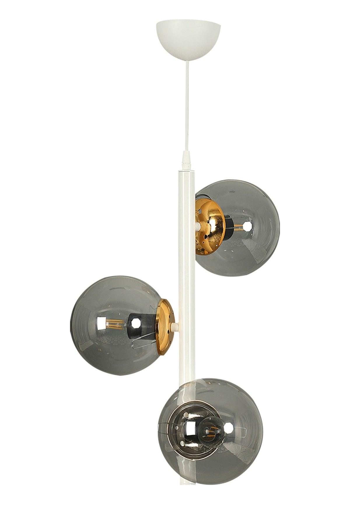 Modern White 3 Smoked Globe Glass Chandelier - Swordslife